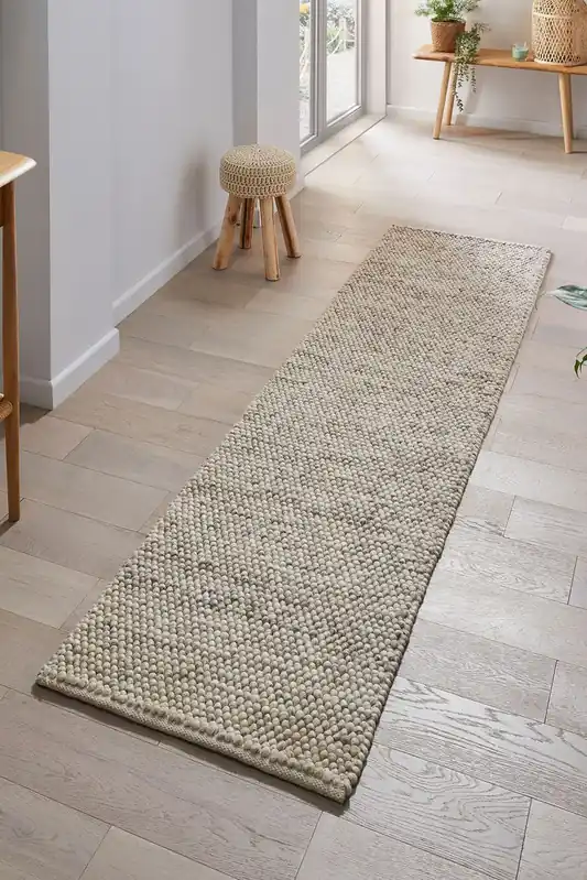 Groothandel Loper - Minerals Uni Modern Laagpolig - Wol - Bolletjes - Naturel / Beige 60X230 Cm - 60 X 230 CM