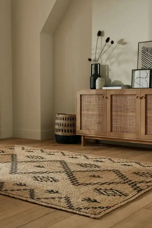 Rowen Patterned vloerkleed - Laagpolig - Jute Modern - Naturel / Beige / Zwart - 120 X 170 CM Populair