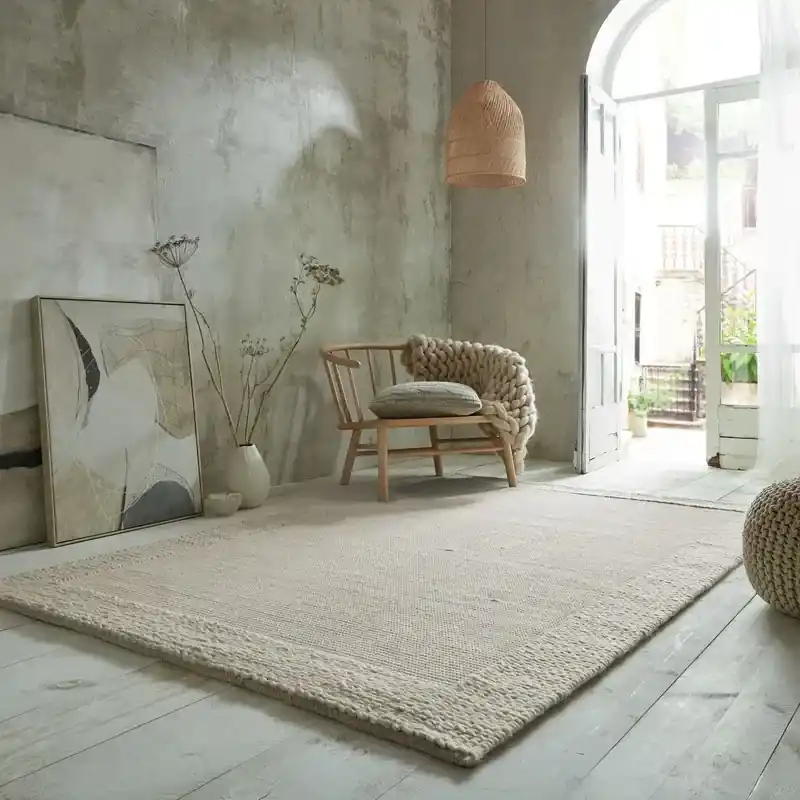 Korting Rue vloerkleed - Laagpolig - Wol - Kader Modern - Naturel / Crème - 160 X 230 CM