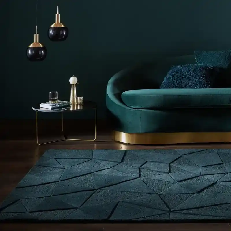 Direct Verzonden Shard vloerkleed - Laagpolig - 100% Wol - Geo Modern - Petrol - 160 X 230 CM