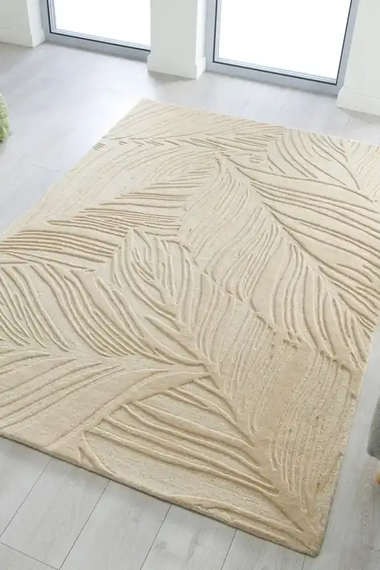 Betrouwbaar Modern Wollen vloerkleed - Lino Leaf Naturel / Crème - 160 X 230 CM