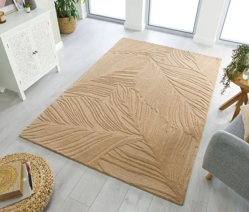 Lage Prijs Modern Wollen vloerkleed - Lino Leaf Beige - 160 X 230 CM