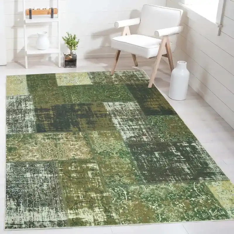 Burano vloerkleed - Patchwork Vintage - Groen - 160 X 230 CM Finale Uitverkoop