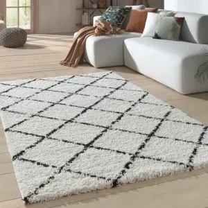 Beste Prijs Candy Diamond Hoogpolig Crème / Zwart vloerkleed - Geruit - 120 X 170 CM