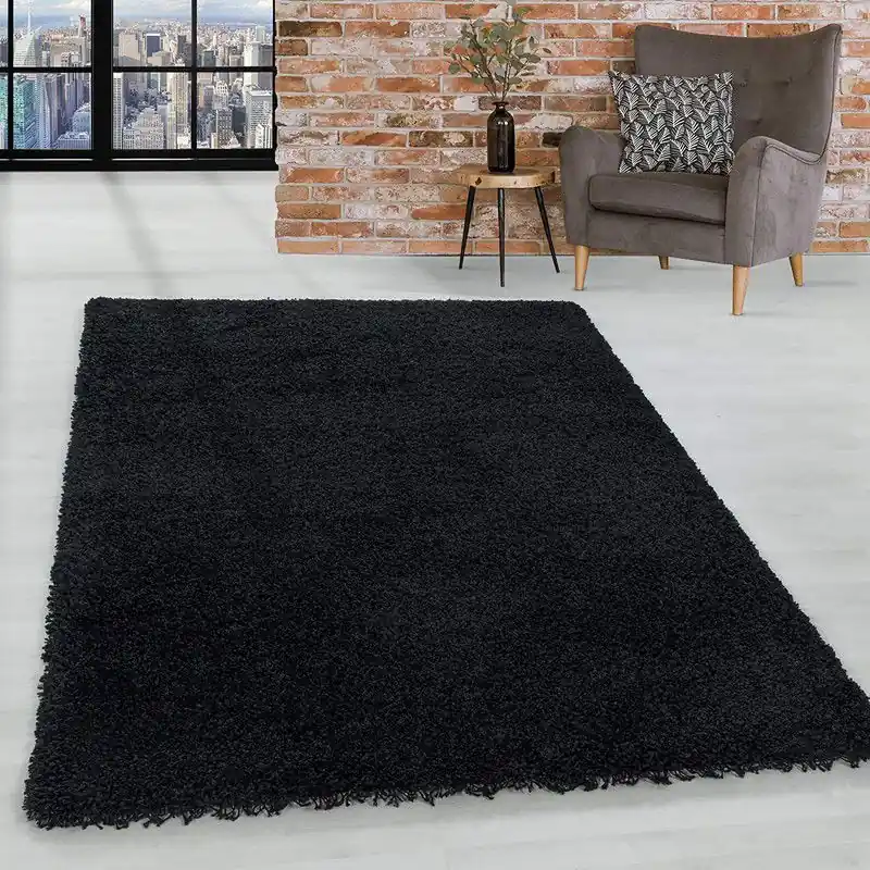 Snelle Levering Azure Hoogpolig Zwart vloerkleed - Effen - 140 X 200 CM