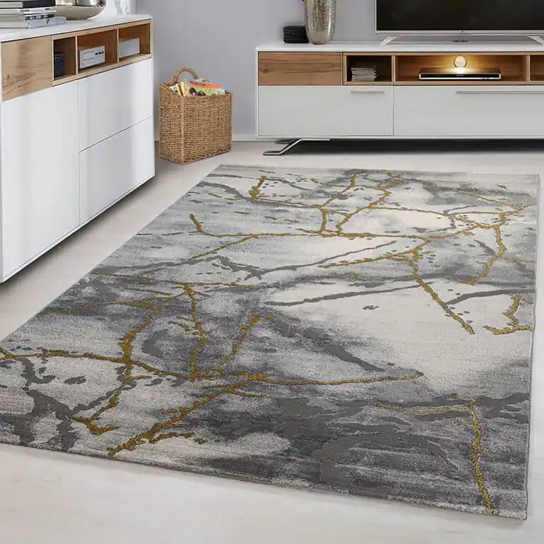 Dagaanbieding Alba Modern Grijs / Goud vloerkleed - Marmer Design - 160 X 230 CM