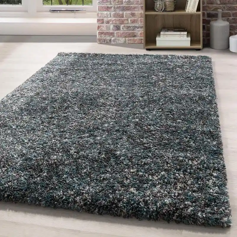 Hoogpolig vloerkleed - Lorium gemeleerd blauw/grijs/crème - 120 X 170 CM Handgemaakt