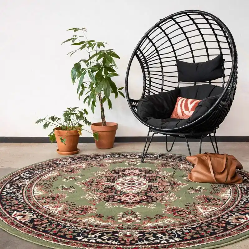 Rechtstreeks Van De Fabrikant Rond Vintage vloerkleed Nain Perzisch Groen - Polypropyleen - Rond 235 Ø - (XXL)