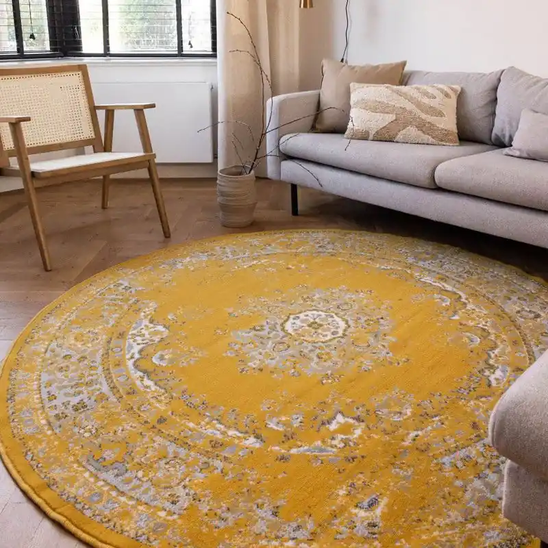 Rond Vintage Vloerkleed Keshan Geel - Polypropyleen Meest Verkocht