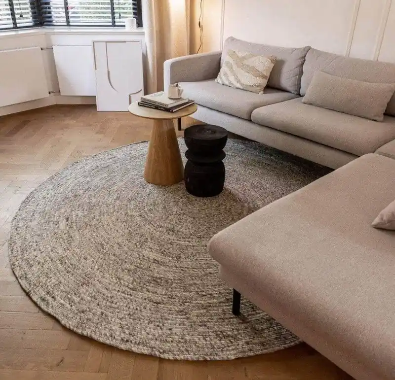 Beperkte Voorraad Rond wollen vloerkleed Gapo grijs gemeleerd op=op Grijs/Antraciet; Grijs - Rond 220 Ø - (XL)