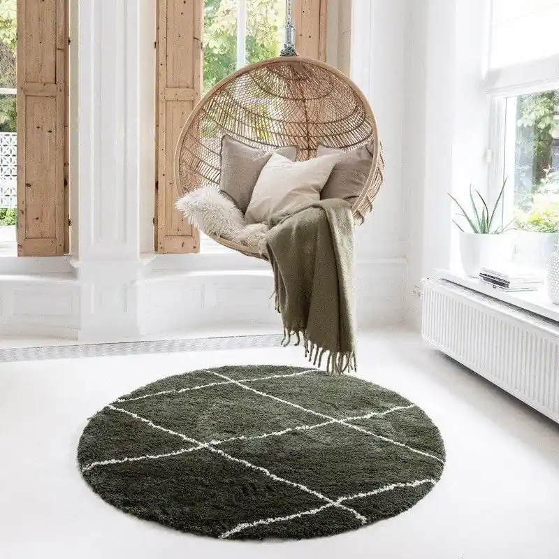 Finale Uitverkoop Berber Rond vloerkleed hoogpolig Groen/Cream - scandinavisch - nea - Polypropyleen - Rond 240 Ø - (XXL)