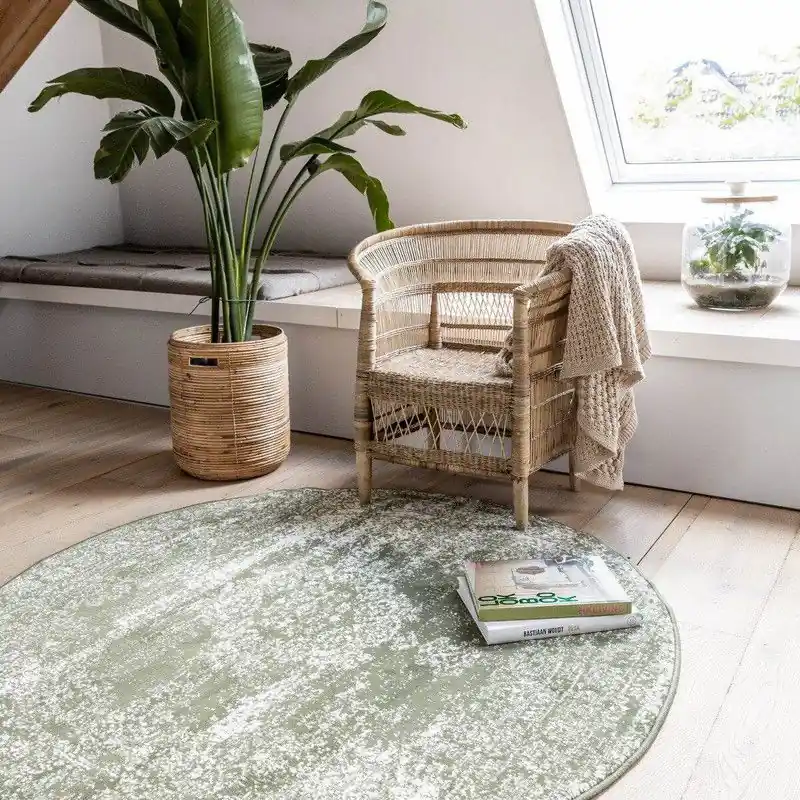 Vintage Vloerkleed Bloom rond - Groen - EVA Interior - Polypropyleen - Rond 235 Ø - (XXL) Plaats Bestelling