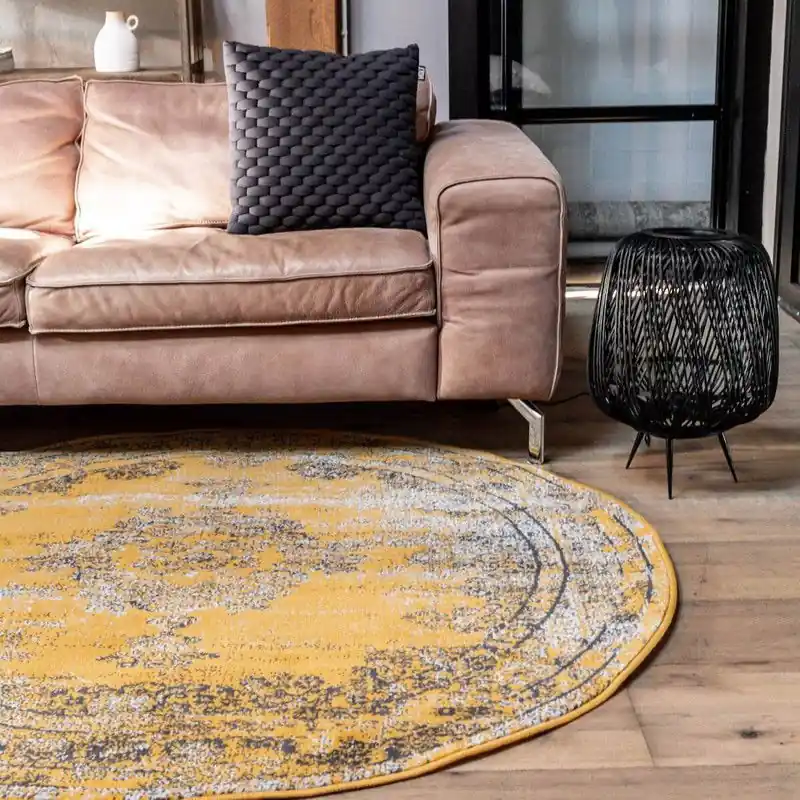 Alleen Vandaag Vintage Vloerkleed Bloom rond - Geel - EVA Interior - Polypropyleen