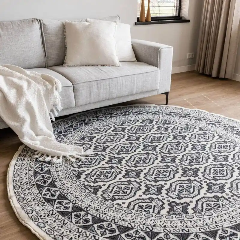 Merkproduct Rond vintage vloerkleed Marad Grijs/Antraciet Interieur05 Grijs; Wit; Grijs/antraciet - Polypropyleen - Rond 160 Ø - (M)