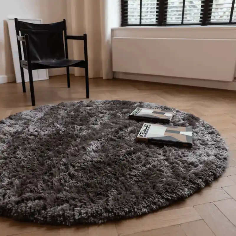Gereduceerde Prijs Rond Hoogpolig vloerkleed Fender Antraciet/zwart Antraciet; Zwart; Grijs/antraciet - Polyester - Rond 240 Ø - (XXL)