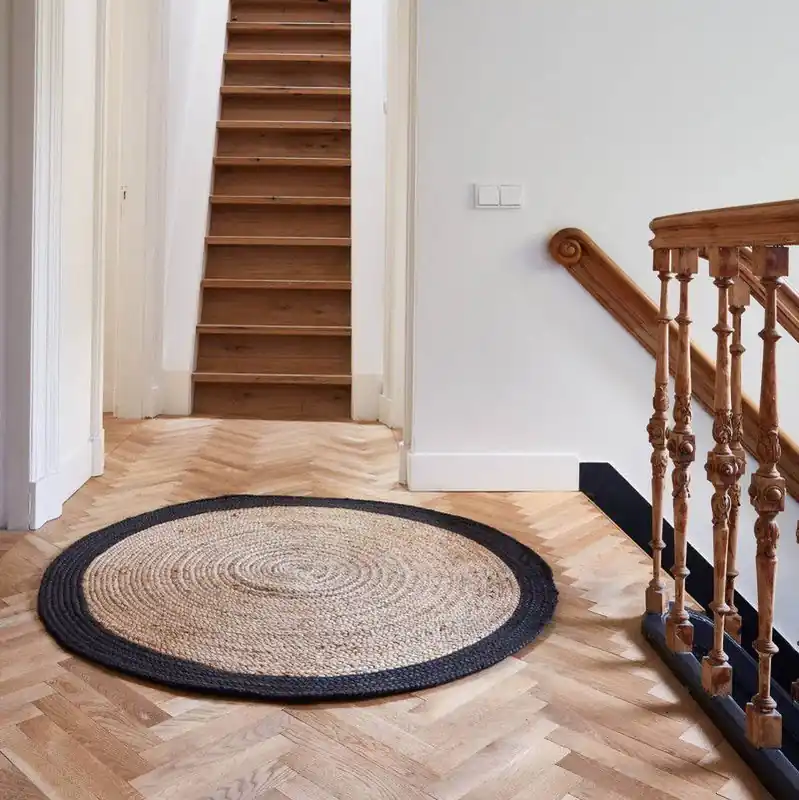 Rond vloerkleed Jute Naturel/Antraciet Bruin; Antraciet; Zwart - Rond 180 Ø - (L) Exclusieve Aanbieding