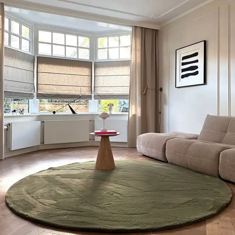 Beperkte Voorraad Rond zacht hoogpolig Vloerkleed Lux groen - Polyester - Rond 200 Ø - (L)