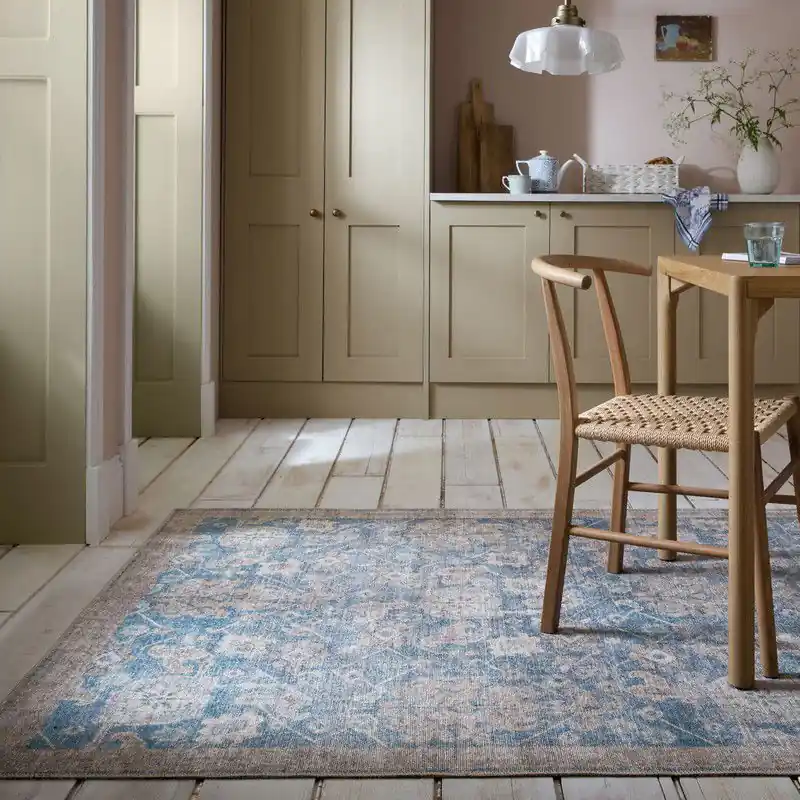 Gereduceerde Prijs Laagpolig Wasbaar Vloerkleed - Orelia Global - Blauw - 115x170 cm