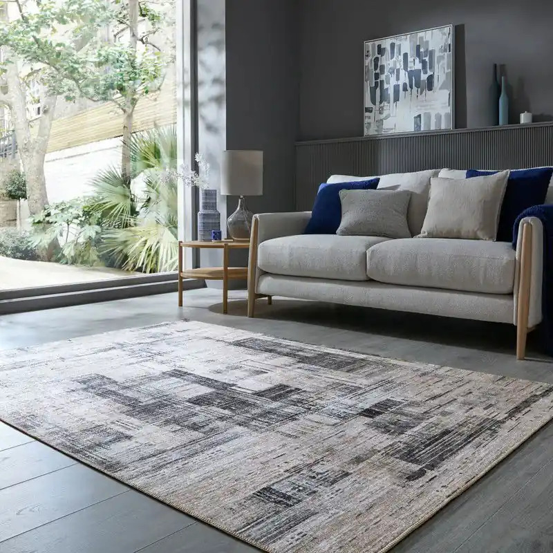 Laagpolig Wasbaar Vloerkleed - Silas Abstract - Creme - 115x170 cm Gratis Retour