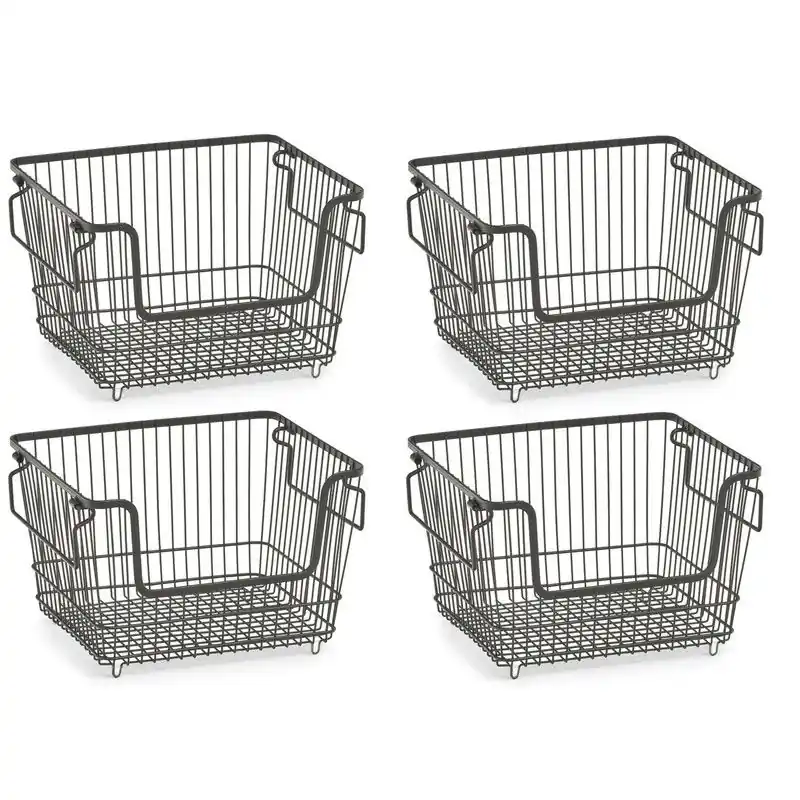 Zeller opberg draadmand zwart - 6x - stapelbaar - 33x27x21 cm - metaal - Opbergmanden Lage Prijs