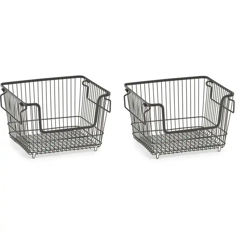 Zeller opberg draadmand zwart - 2x - stapelbaar - 33x27x21 cm - metaal - Opbergmanden Exclusieve Aanbieding