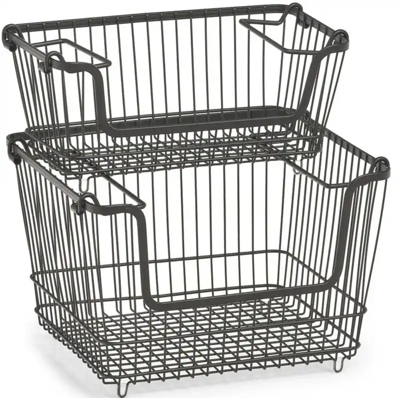 Modern 2x Zwarte opberg/opruim manden stapelbaar 32 en 33 cm - Opbergmanden