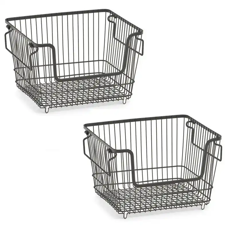 Zeller opberg draadmand zwart - 3x - stapelbaar - 33x27x21 cm - metaal - Opbergmanden Bestel Nu