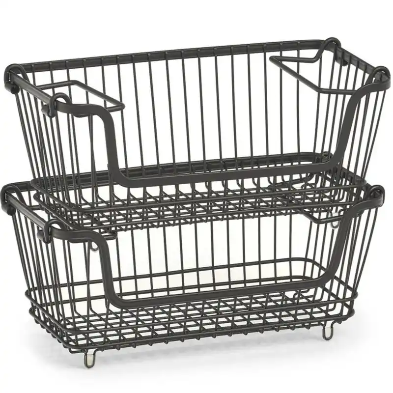 3x Zwarte opberg/opruim manden stapelbaar 32 cm - Opbergmanden Nu Kopen