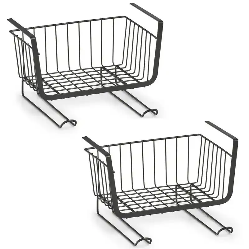 3x Zwarte opberg/opruim hangmanden met haken 31 cm - Opbergmanden Hete Deal