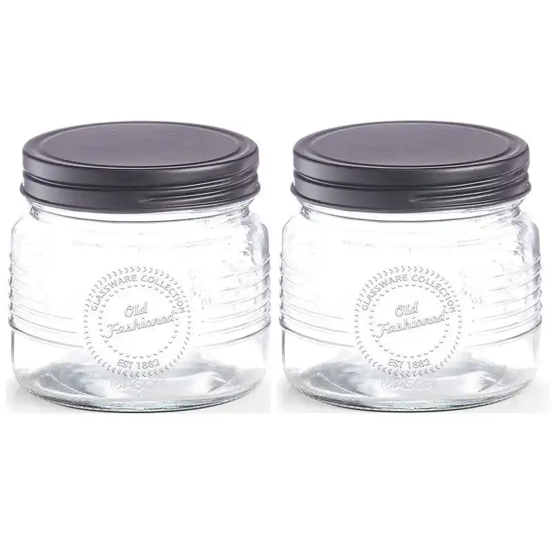 2x Glazen voorraadpotten/bewaarpotten 420 ml Old Fashioned 10 x 9 cm - Voorraadpot Groothandel