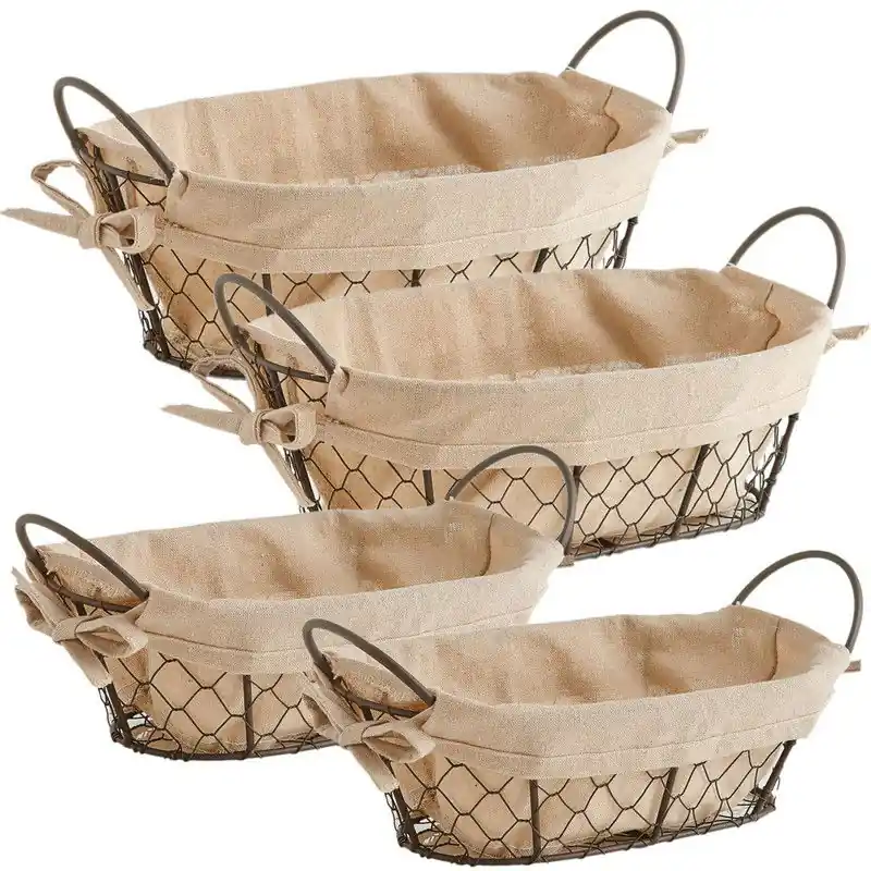4x Vintage broodmandjes voor kleine broodjes 26 x 17 cm en 30 x 21 cm - broodmand Plaats Bestelling