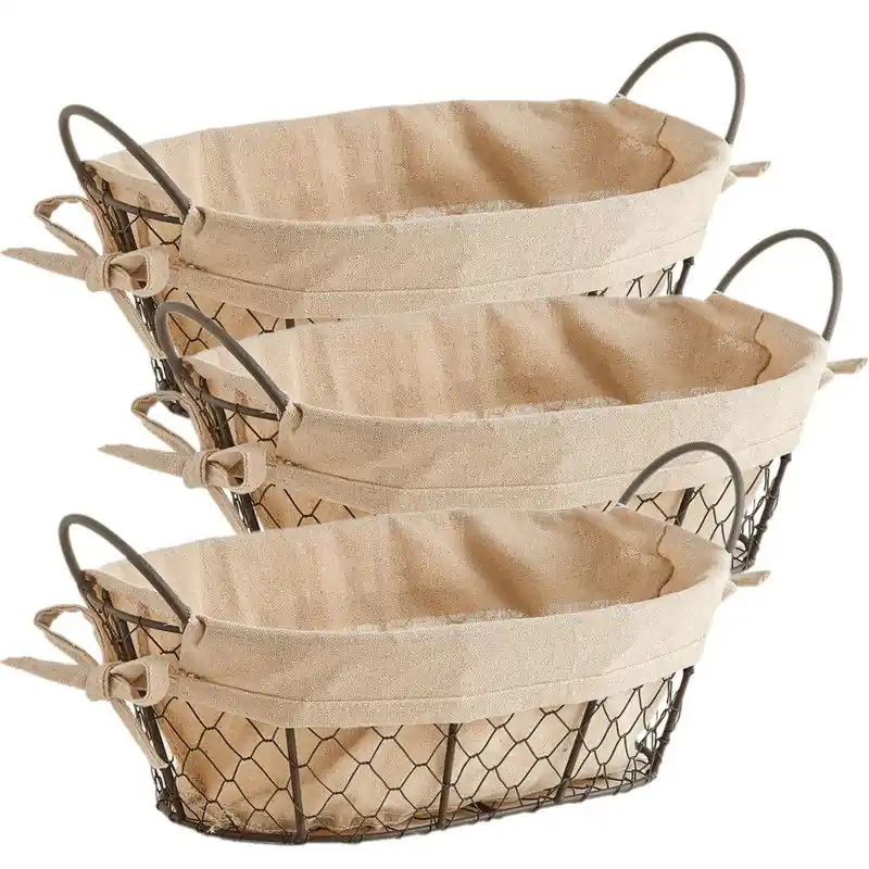 Geld-Terug-Garantie Zeller Broodmandje - 3x - metaaldraad - vintage stijl - 30 x 21 cm - broodmand
