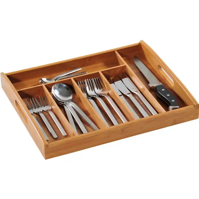 2x Bamboe bestekbak/inzetbak met handvaten 32 x 38 cm voor keukenlades - Bestekbakken Modern