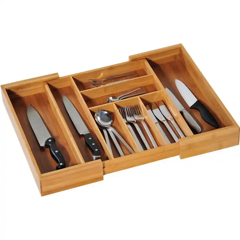 Betrouwbaar 2x Bamboe bestekbak/inzetbak 43 x 35-58 cm voor keukenlades - Bestekbakken