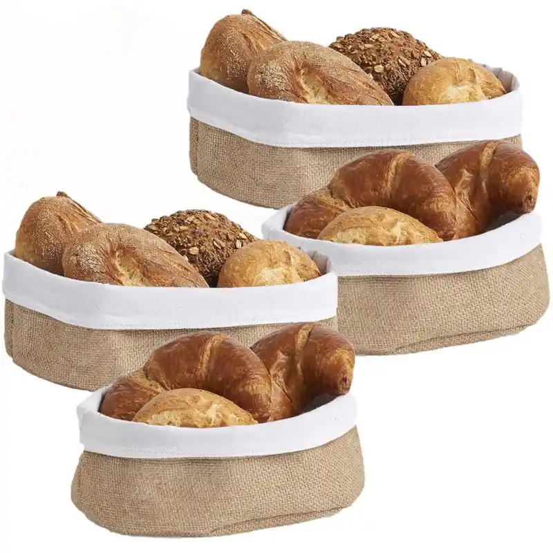 4x Jute broodmandjes voor kleine broodjes 22 x 15 cm en 26 x 18 cm - broodmand Direct Verzonden