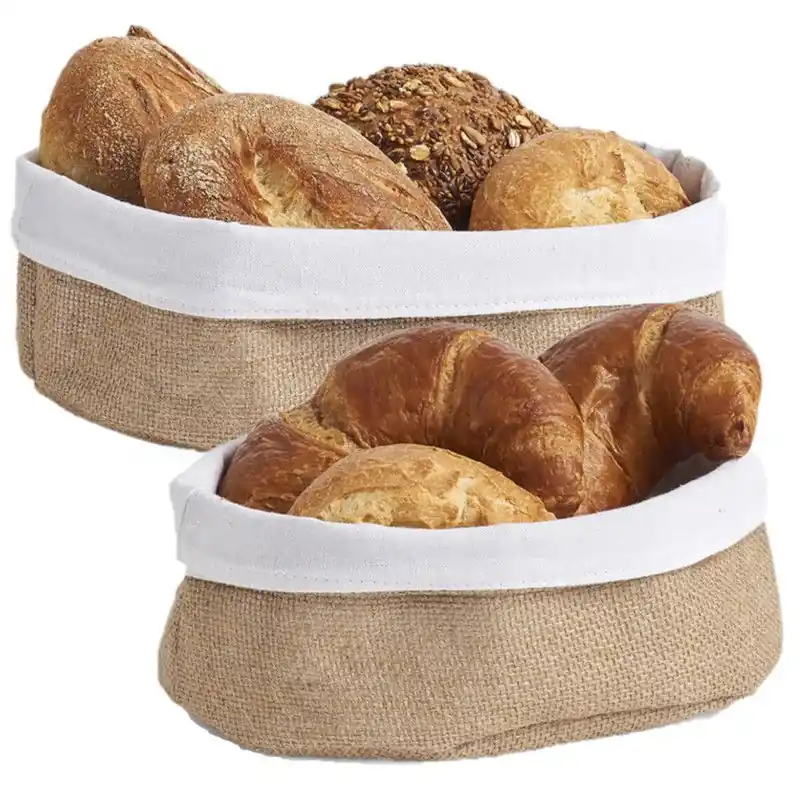 Must-Have 2x Jute broodmandjes voor kleine broodjes 22 x 15 cm en 26 x 18 cm - broodmand