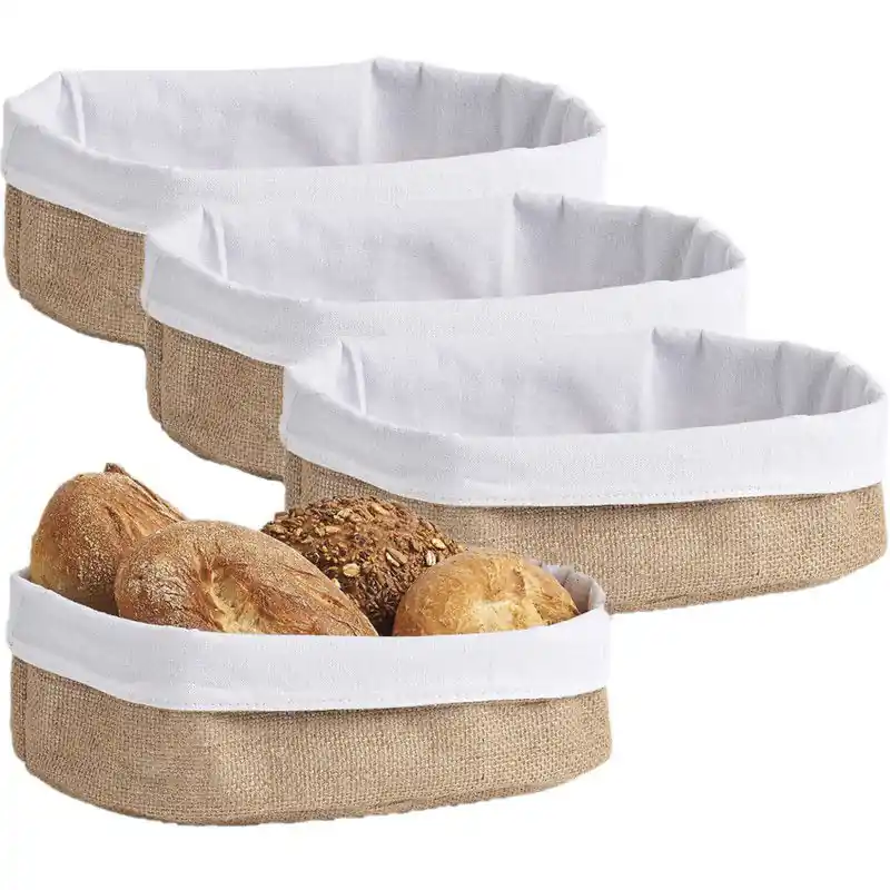 Zeller Broodmandje - 4x - jute - 26 x 18 cm - brood serveer mandjes - broodmand Ambachtelijk
