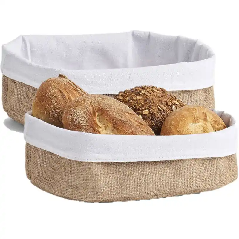 Zeller Broodmandje - 2x - jute - 26 x 18 cm - brood serveer mandjes - broodmand Groothandel
