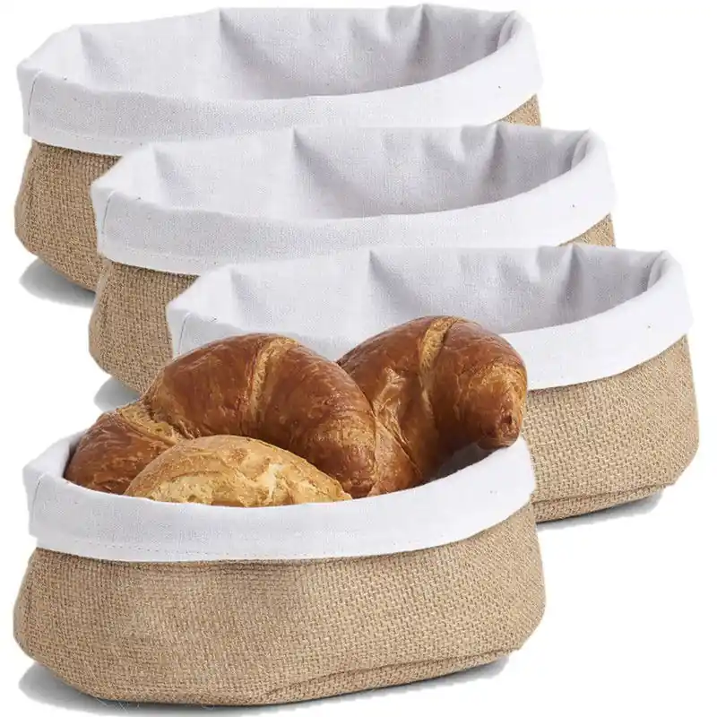 Lage Prijs Zeller Broodmandje - 4x - jute - 22 x 15 cm - serveermandje - broodmand