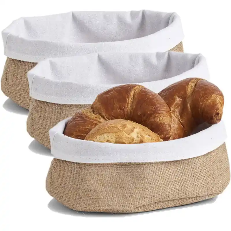 Lage Prijs Zeller Broodmandje - 3x - jute - 22 x 15 cm - serveermandje - broodmand