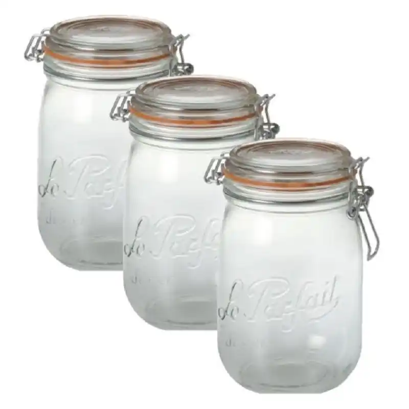 Pakket van 12x stuks luchtdichte weckpot transparant glas 1 liter - Weckpotten Groothandel