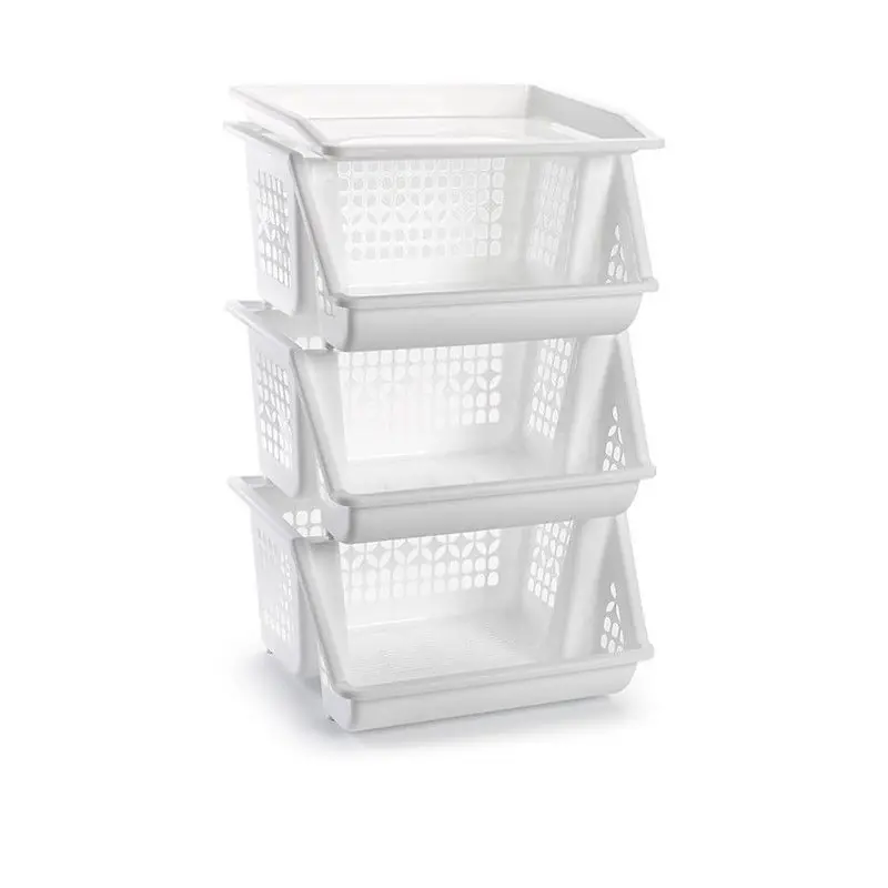 Korting Plasticforte Opbergkrat - 6x - wit - 3 vakken - 62 cm - Stapelkrat - Opbergmanden