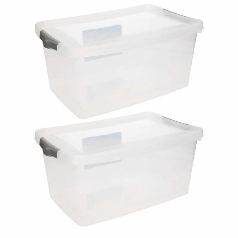 Hega Hogar Opbergbak - 2x - met deksel - 9 liter - 37 x 24 x 16 cm - Opbergbox Lage Prijs