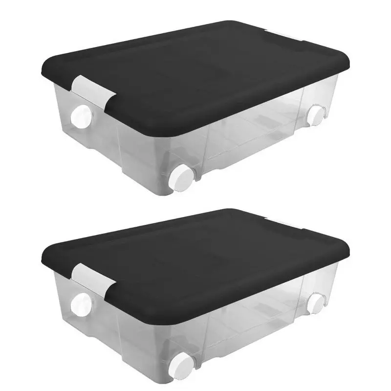 Exclusieve Aanbieding Hega Hogar Opslagbak - 3x - met deksel - 31 liter - 61 x 44 x 17 cm - Opbergbox