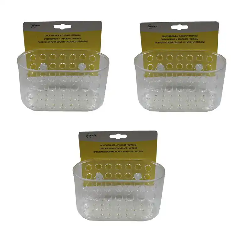 Benson Doucherekje - 3x - met zuignappen - transparant - 15,5 x 8 cm - Opbergbox Beperkte Voorraad