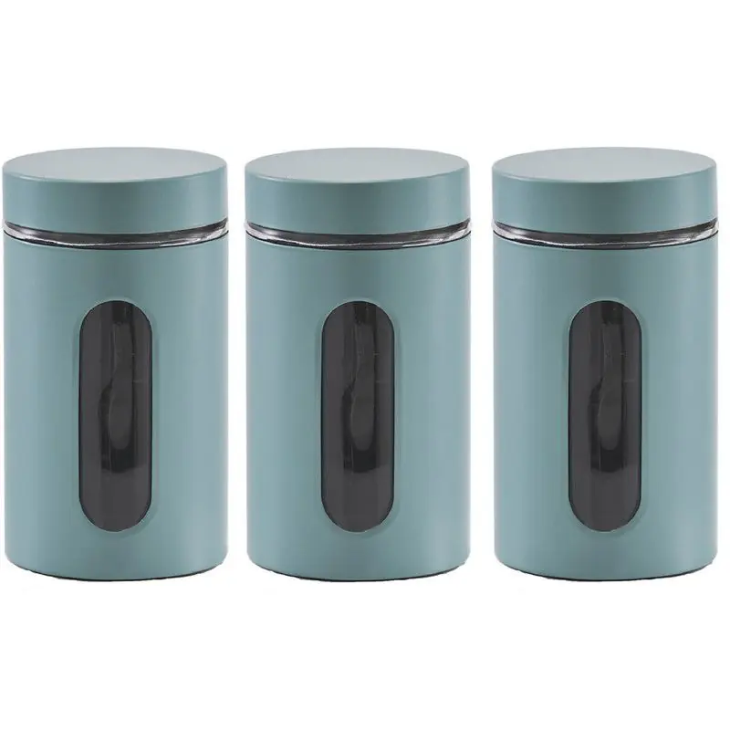 Handgemaakt Zeller Voorraadpot venster - 6x - eucalyptus groen - 900ml - H18 cm - Voorraadblikken
