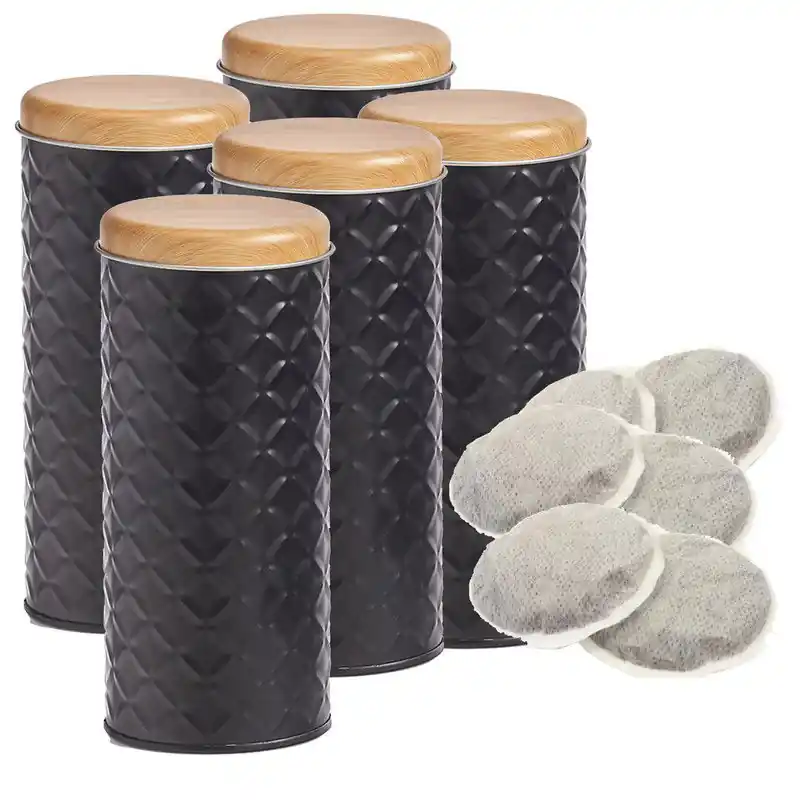 Koop Online Zeller Bewaarblik voor koffiepads - 5x - zwart - metaal - 7,5 x 18 cm - Voorraadblikken