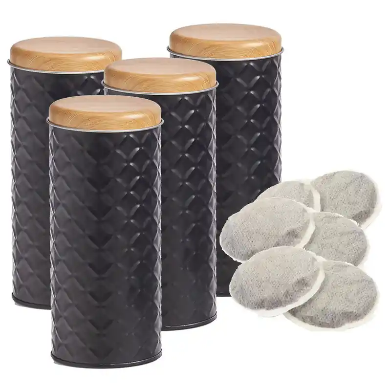 Korting Zeller Bewaarblik voor koffiepads - 4x - zwart - metaal - 7,5 x 18 cm - Voorraadblikken