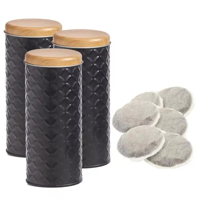 Zeller Bewaarblik voor koffiepads - 3x - zwart - metaal - 7,5 x 18 cm - Voorraadblikken Op = Op
