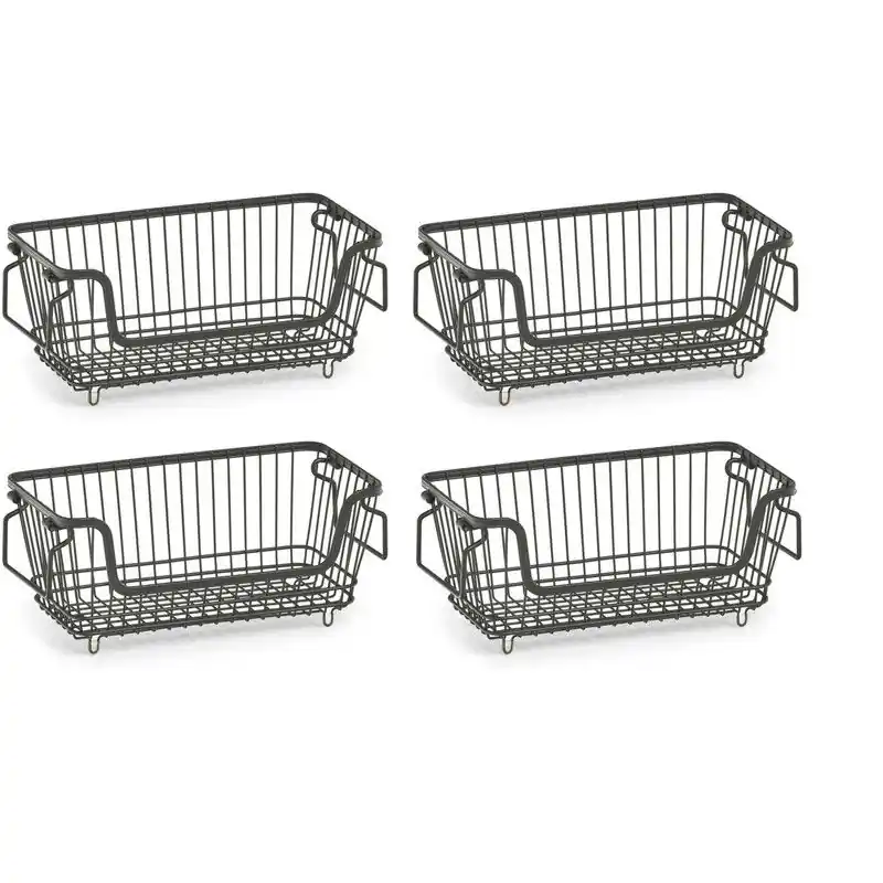 Zeller opberg draadmand - 5x - zwart - 32 x 16 x 14 cm - stapelbaar - metaal - kastmand - Opbergmanden Speciale Aanbieding